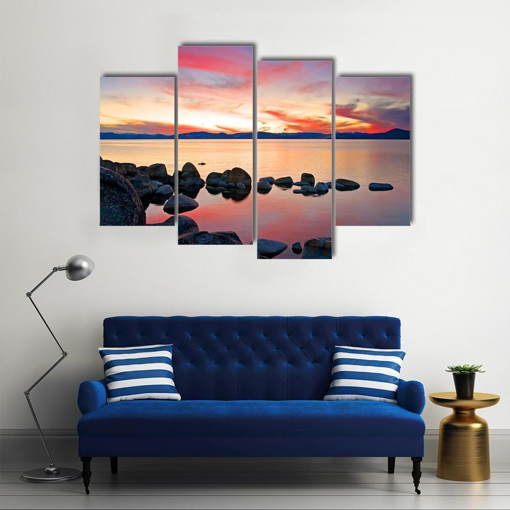 View Of Lake Tahoe At Sunrise Canvas Wall Art-4 Pop-Gallery Wrap-50" x 32"-Tiaracle