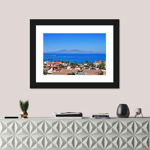 View Of Lobos Island From Corralejo Canvas Wall Art-1 Piece-Framed Print-20" x 16"-Tiaracle