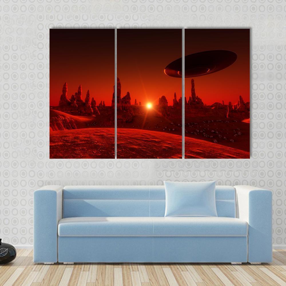 View Of Mars And Spaceship At Sunset Canvas Wall Art-3 Horizontal-Gallery Wrap-37" x 24"-Tiaracle