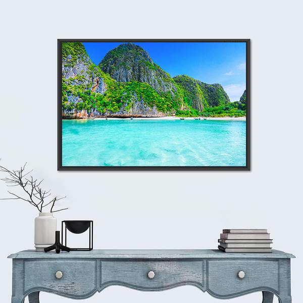 View Of Maya Bay Phi Phi Island Canvas Wall Art-1 Piece-Floating Frame-24" x 16"-Tiaracle