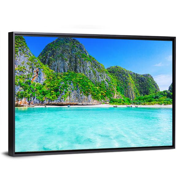 View Of Maya Bay Phi Phi Island Canvas Wall Art-3 Horizontal-Gallery Wrap-25" x 16"-Tiaracle