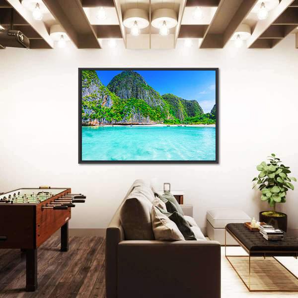 View Of Maya Bay Phi Phi Island Canvas Wall Art-3 Horizontal-Gallery Wrap-25" x 16"-Tiaracle