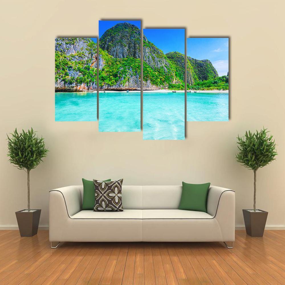View Of Maya Bay Phi Phi Island Canvas Wall Art-4 Pop-Gallery Wrap-50" x 32"-Tiaracle