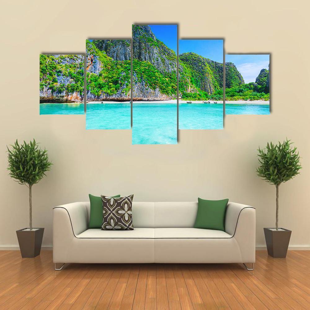 View Of Maya Bay Phi Phi Island Canvas Wall Art-5 Star-Gallery Wrap-62" x 32"-Tiaracle