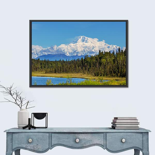 View Of McKinley Peak In Sunny Day Canvas Wall Art-1 Piece-Floating Frame-24" x 16"-Tiaracle