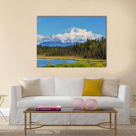 View Of McKinley Peak In Sunny Day Canvas Wall Art-1 Piece-Gallery Wrap-48" x 32"-Tiaracle