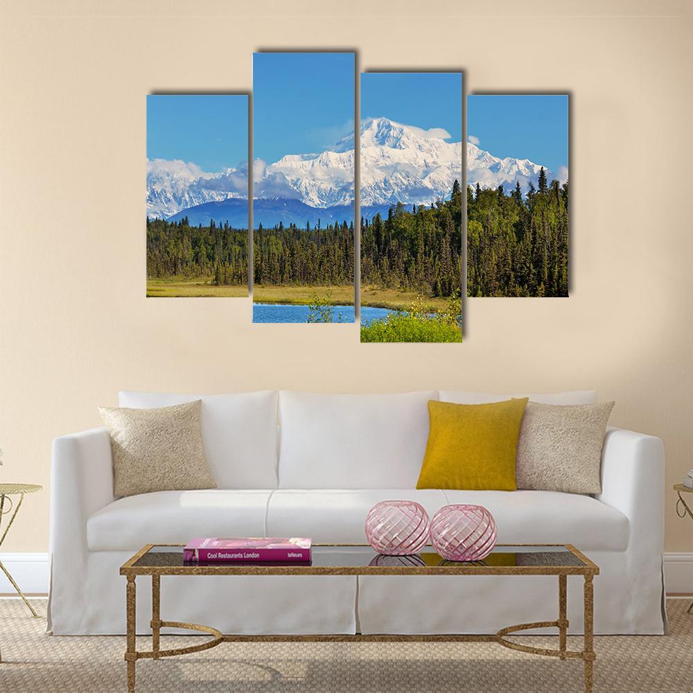 View Of McKinley Peak In Sunny Day Canvas Wall Art-4 Pop-Gallery Wrap-50" x 32"-Tiaracle