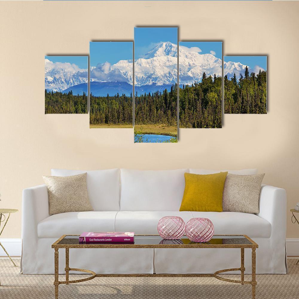 View Of McKinley Peak In Sunny Day Canvas Wall Art-5 Star-Gallery Wrap-62" x 32"-Tiaracle