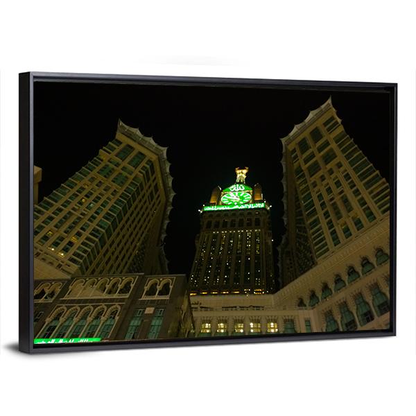 View Of Mecca Clock Tower At Night Canvas Wall Art-3 Horizontal-Gallery Wrap-25" x 16"-Tiaracle