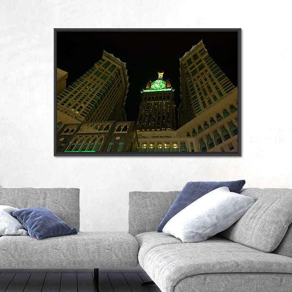 View Of Mecca Clock Tower At Night Canvas Wall Art-3 Horizontal-Gallery Wrap-25" x 16"-Tiaracle