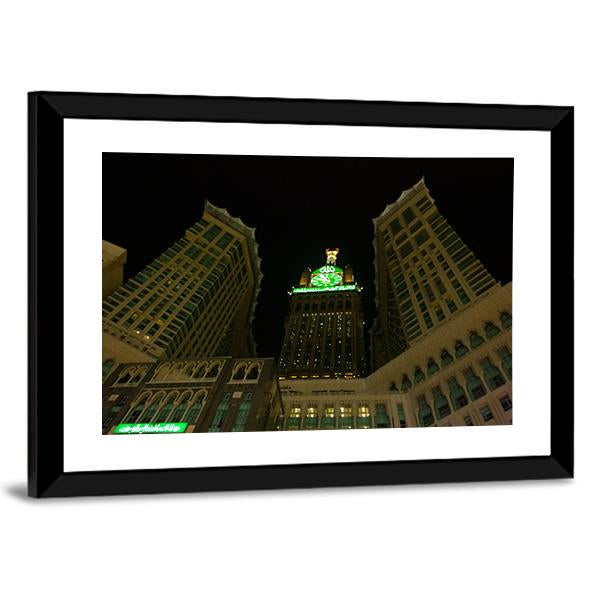 View Of Mecca Clock Tower At Night Canvas Wall Art-3 Horizontal-Gallery Wrap-25" x 16"-Tiaracle