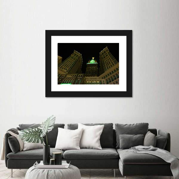 View Of Mecca Clock Tower At Night Canvas Wall Art-3 Horizontal-Gallery Wrap-25" x 16"-Tiaracle