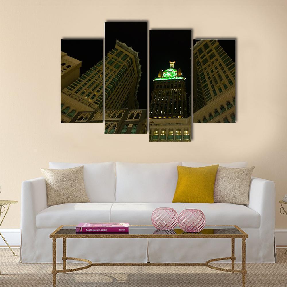 View Of Mecca Clock Tower At Night Canvas Wall Art-4 Pop-Gallery Wrap-50" x 32"-Tiaracle