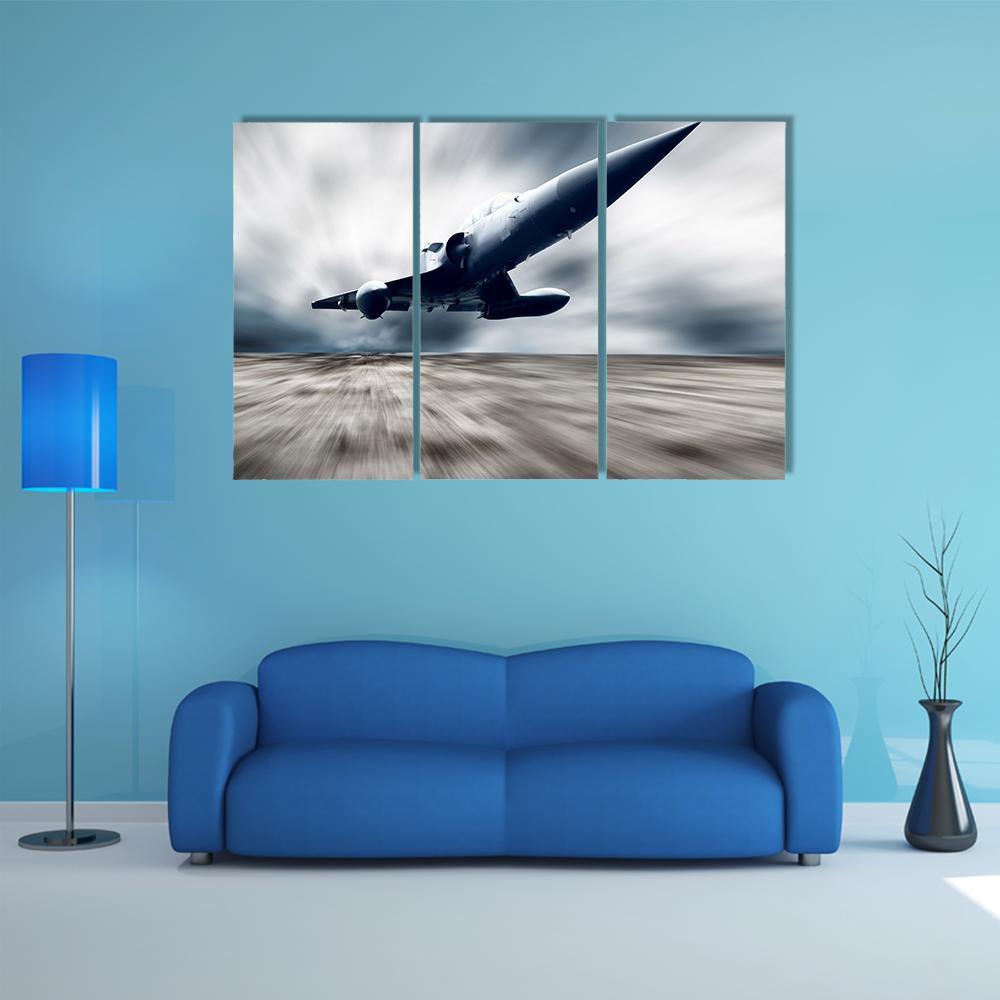 Military Airplane Taking Off Canvas Wall Art-3 Horizontal-Gallery Wrap-37" x 24"-Tiaracle