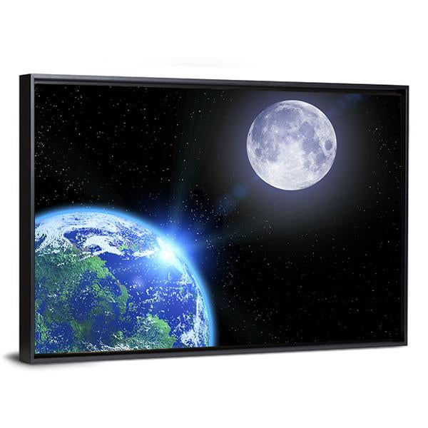 View Of Moon And Earth Canvas Wall Art-3 Horizontal-Gallery Wrap-25" x 16"-Tiaracle