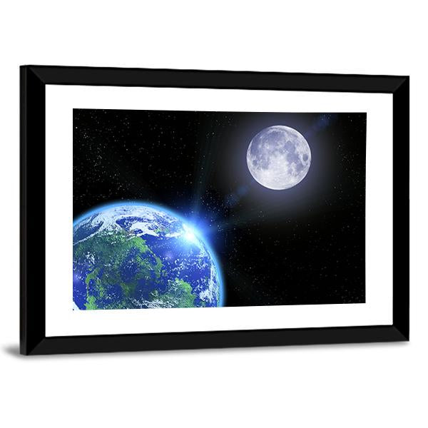 View Of Moon And Earth Canvas Wall Art-3 Horizontal-Gallery Wrap-25" x 16"-Tiaracle