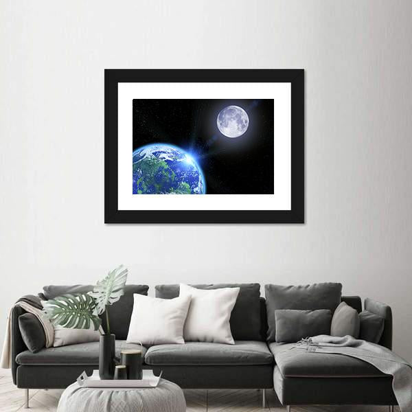 View Of Moon And Earth Canvas Wall Art-3 Horizontal-Gallery Wrap-25" x 16"-Tiaracle