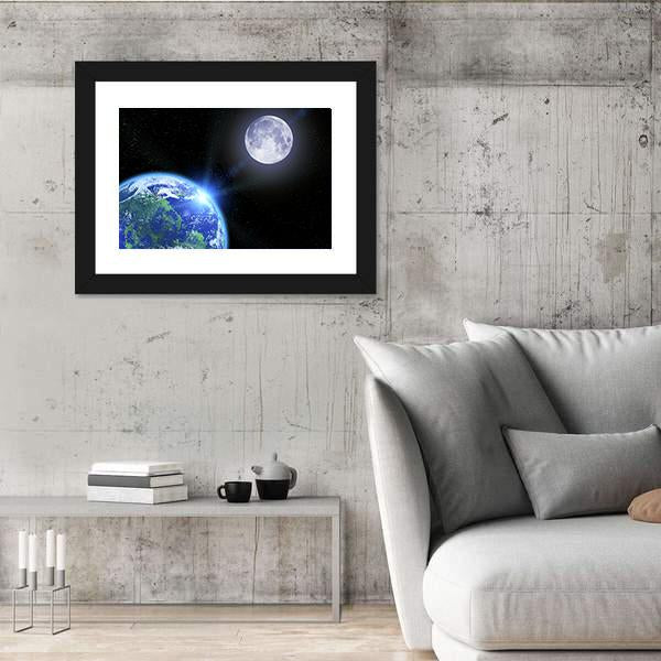 View Of Moon And Earth Canvas Wall Art-3 Horizontal-Gallery Wrap-25" x 16"-Tiaracle