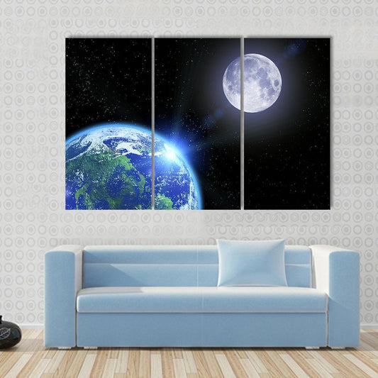 View Of Moon And Earth Canvas Wall Art-3 Horizontal-Gallery Wrap-37" x 24"-Tiaracle