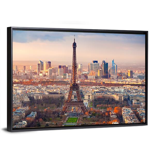 View Of Paris And Eiffel Tower At Sunset France Canvas Wall Art-3 Horizontal-Gallery Wrap-25" x 16"-Tiaracle