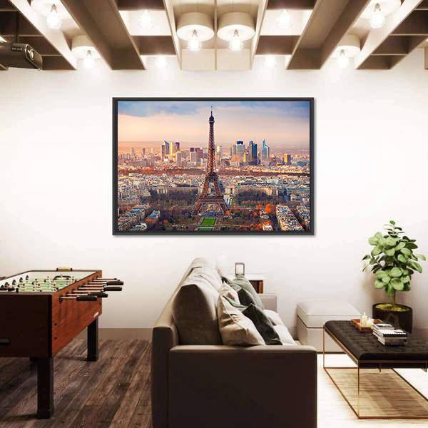 View Of Paris And Eiffel Tower At Sunset France Canvas Wall Art-3 Horizontal-Gallery Wrap-25" x 16"-Tiaracle