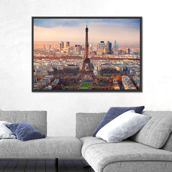 View Of Paris And Eiffel Tower At Sunset France Canvas Wall Art-3 Horizontal-Gallery Wrap-25" x 16"-Tiaracle