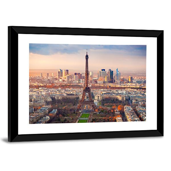 View Of Paris And Eiffel Tower At Sunset France Canvas Wall Art-3 Horizontal-Gallery Wrap-25" x 16"-Tiaracle