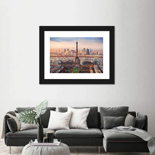 View Of Paris And Eiffel Tower At Sunset France Canvas Wall Art-3 Horizontal-Gallery Wrap-25" x 16"-Tiaracle