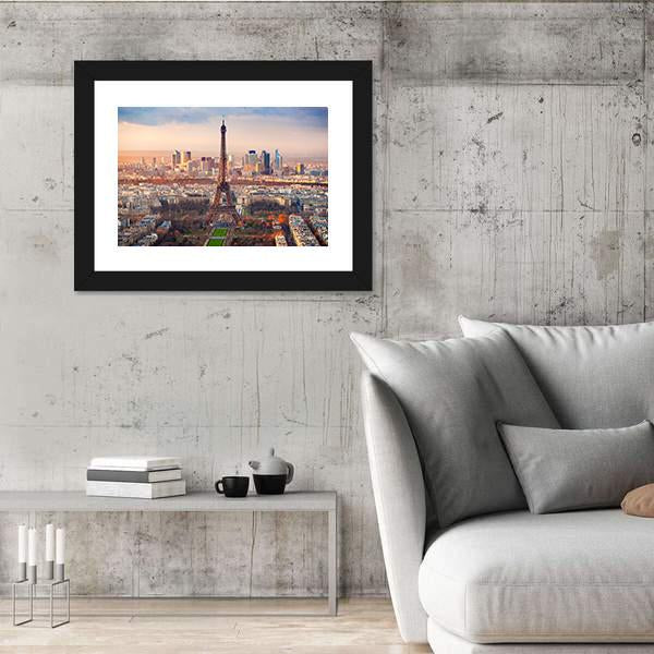 View Of Paris And Eiffel Tower At Sunset France Canvas Wall Art-3 Horizontal-Gallery Wrap-25" x 16"-Tiaracle