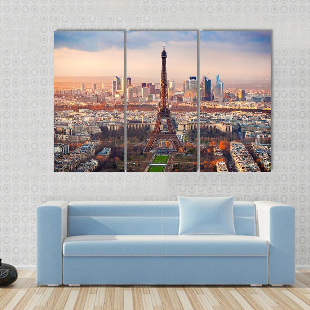 View Of Paris And Eiffel Tower At Sunset France Canvas Wall Art-3 Horizontal-Gallery Wrap-37" x 24"-Tiaracle