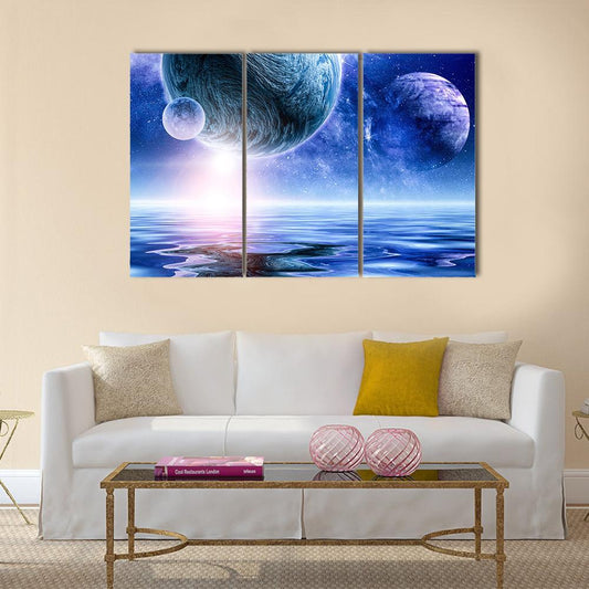 View Of Planets In Deep Space Canvas Wall Art-3 Horizontal-Gallery Wrap-37" x 24"-Tiaracle