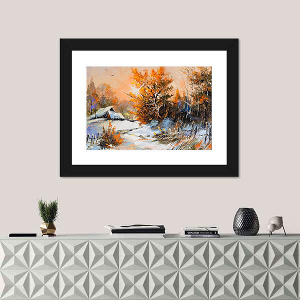 View Of Rural Winter Landscape Canvas Wall Art-1 Piece-Framed Print-20" x 16"-Tiaracle