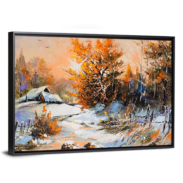 View Of Rural Winter Landscape Canvas Wall Art-3 Horizontal-Gallery Wrap-25" x 16"-Tiaracle