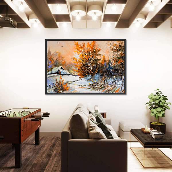 View Of Rural Winter Landscape Canvas Wall Art-3 Horizontal-Gallery Wrap-25" x 16"-Tiaracle