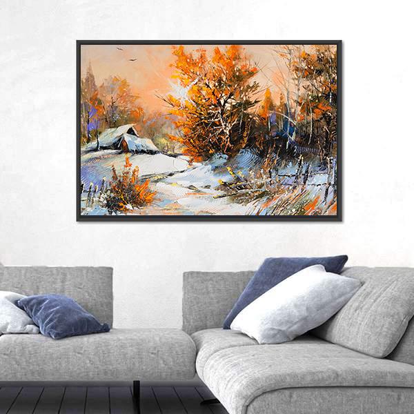 View Of Rural Winter Landscape Canvas Wall Art-3 Horizontal-Gallery Wrap-25" x 16"-Tiaracle