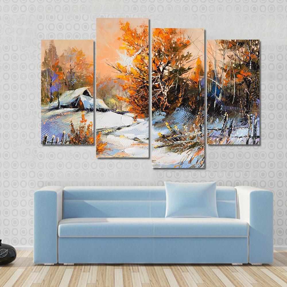 View Of Rural Winter Landscape Canvas Wall Art-4 Pop-Gallery Wrap-50" x 32"-Tiaracle