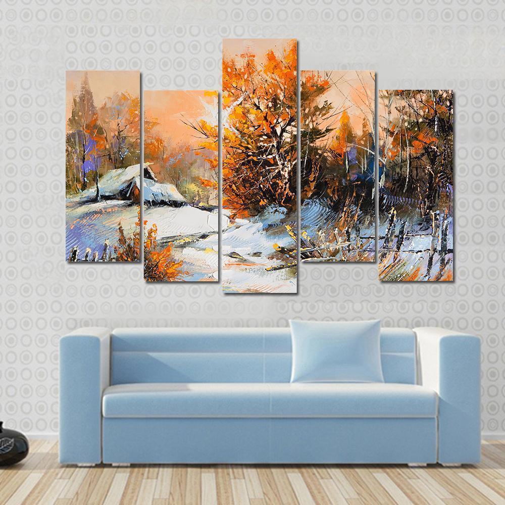 View Of Rural Winter Landscape Canvas Wall Art-5 Pop-Gallery Wrap-47" x 32"-Tiaracle