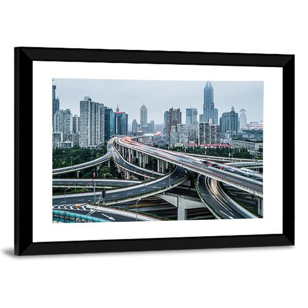 View Of Shanghai Viaduct Night Severe Traffic Congestion Canvas Wall Art-3 Horizontal-Gallery Wrap-25" x 16"-Tiaracle