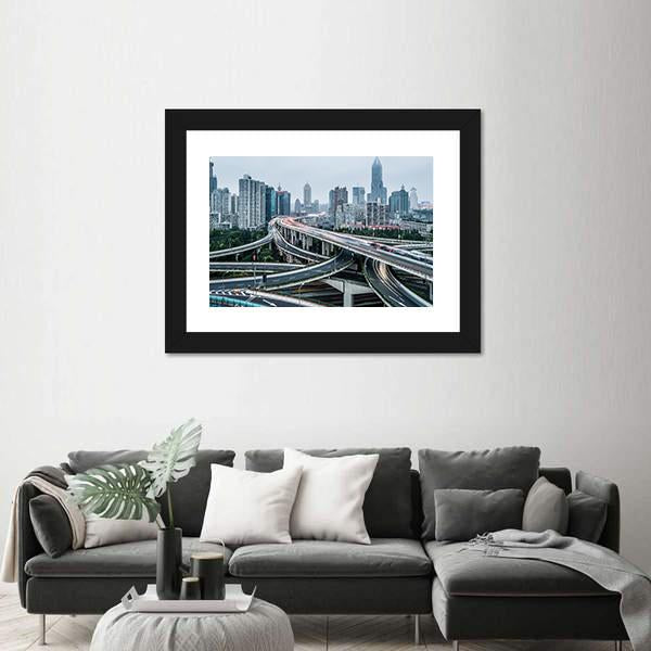 View Of Shanghai Viaduct Night Severe Traffic Congestion Canvas Wall Art-3 Horizontal-Gallery Wrap-25" x 16"-Tiaracle