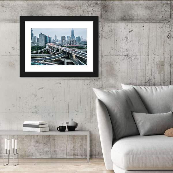 View Of Shanghai Viaduct Night Severe Traffic Congestion Canvas Wall Art-3 Horizontal-Gallery Wrap-25" x 16"-Tiaracle