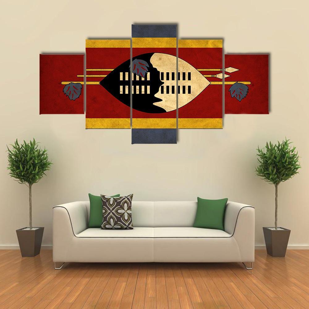 View Of Swaziland Grunge Flag Canvas Wall Art-5 Star-Gallery Wrap-62" x 32"-Tiaracle
