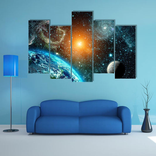 View Of The Earth From Space Canvas Wall Art-5 Pop-Gallery Wrap-47" x 32"-Tiaracle