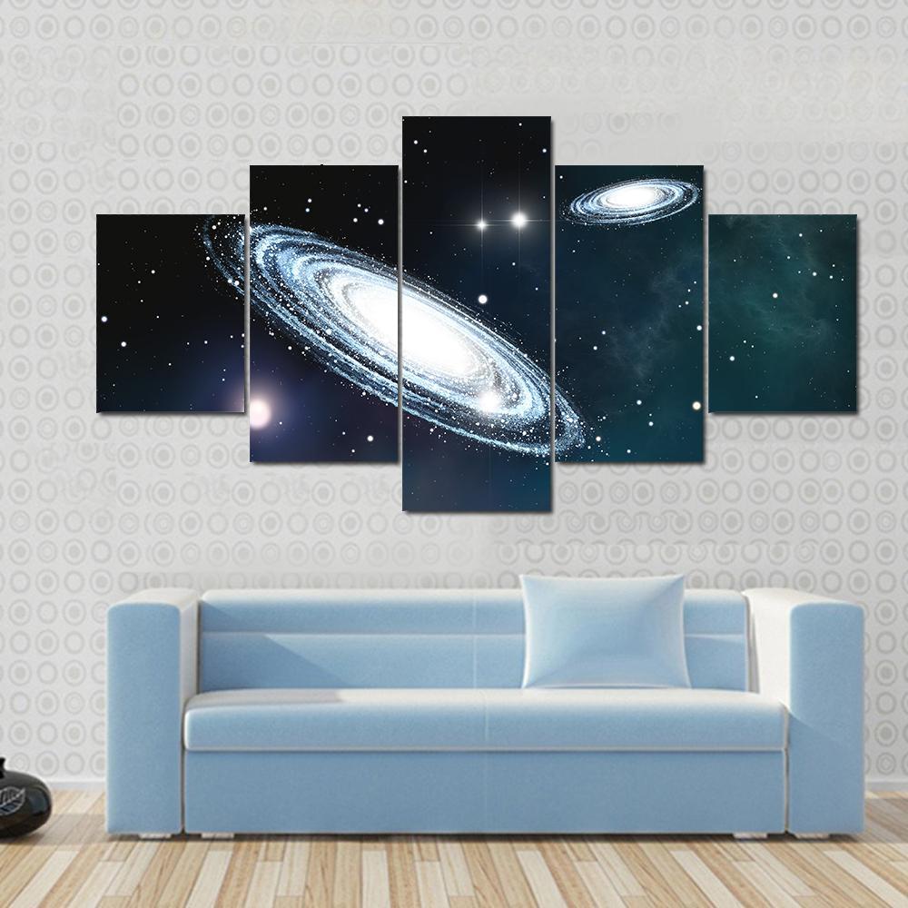 View Of The Galaxy Through The Nebulae Canvas Wall Art-5 Star-Gallery Wrap-62" x 32"-Tiaracle