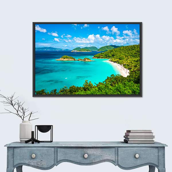 View Of Trunk Bay Canvas Wall Art-1 Piece-Floating Frame-24" x 16"-Tiaracle