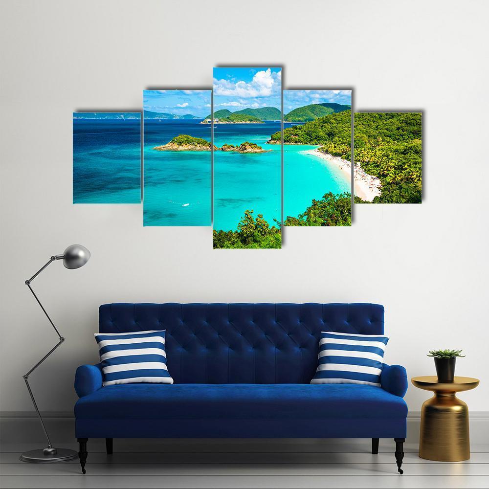 View Of Trunk Bay Canvas Wall Art-5 Star-Gallery Wrap-62" x 32"-Tiaracle