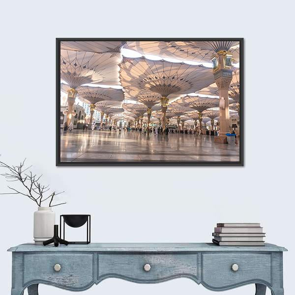 View Of Umbrellas At Nabawi Mosque Medinah Canvas Wall Art-1 Piece-Floating Frame-24" x 16"-Tiaracle