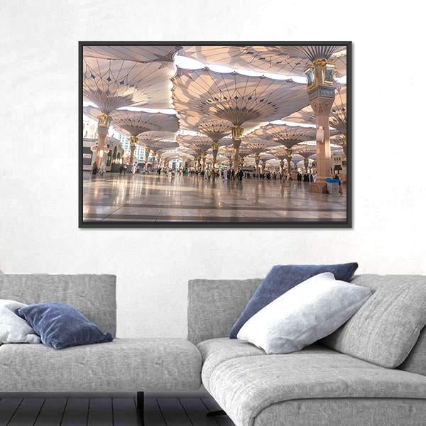 View Of Umbrellas At Nabawi Mosque Medinah Canvas Wall Art-3 Horizontal-Gallery Wrap-25" x 16"-Tiaracle