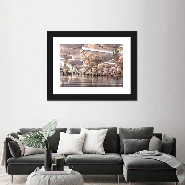 View Of Umbrellas At Nabawi Mosque Medinah Canvas Wall Art-3 Horizontal-Gallery Wrap-25" x 16"-Tiaracle