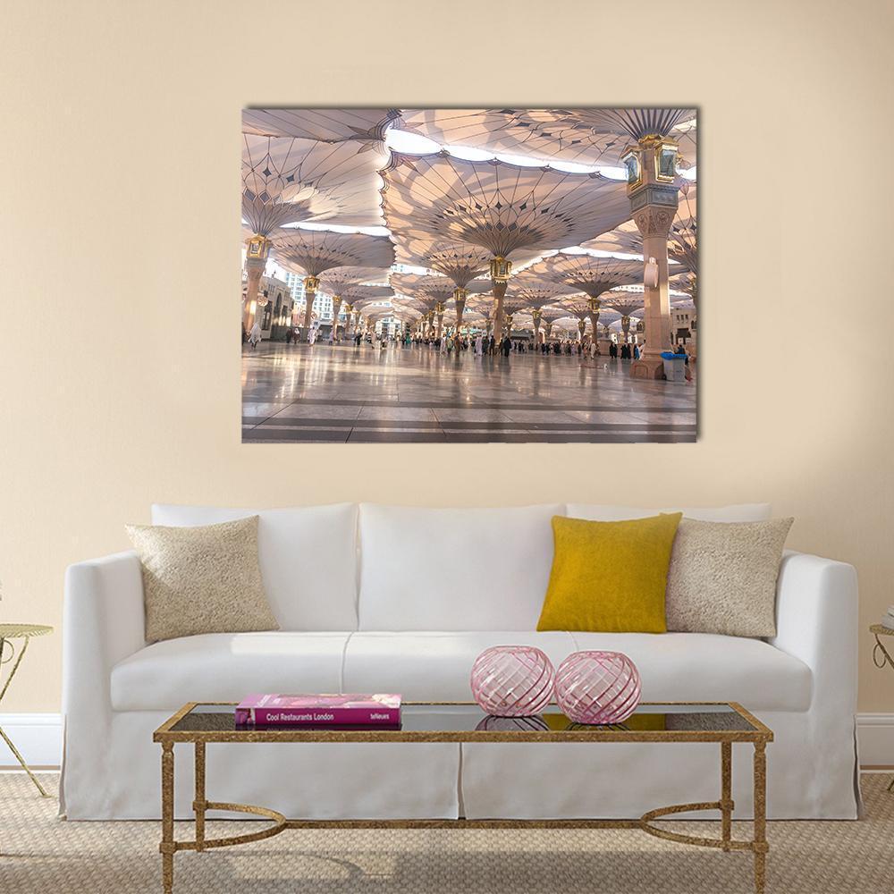 View Of Umbrellas At Nabawi Mosque Medinah Canvas Wall Art-1 Piece-Gallery Wrap-48" x 32"-Tiaracle