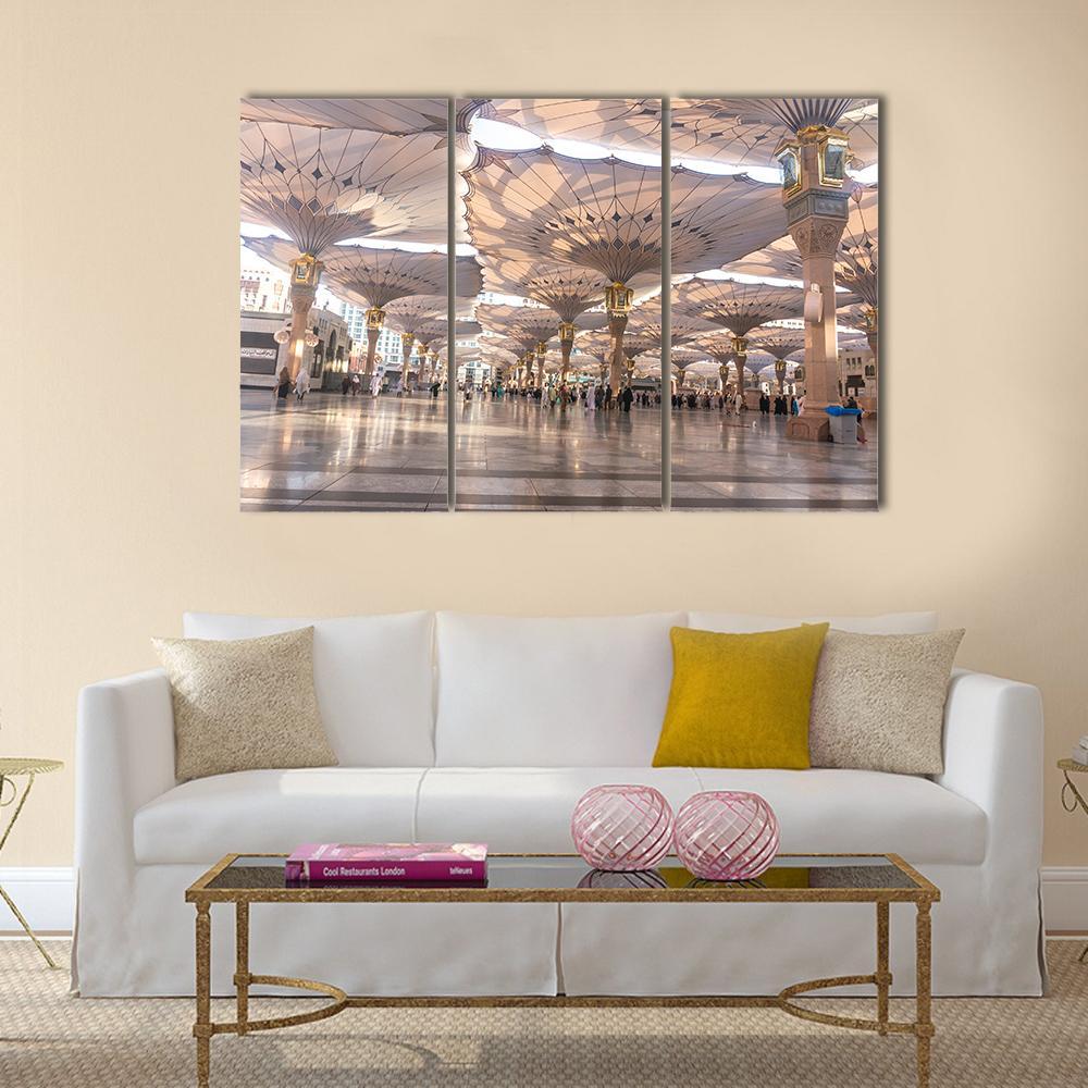 View Of Umbrellas At Nabawi Mosque Medinah Canvas Wall Art-3 Horizontal-Gallery Wrap-37" x 24"-Tiaracle